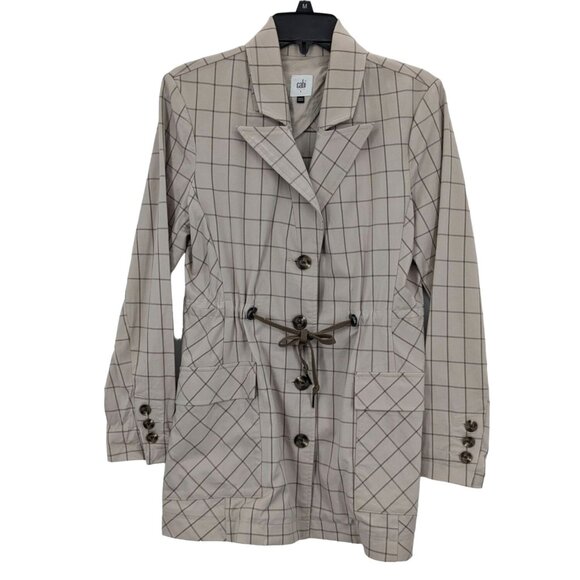 CAbi Trench Coat Women Size S Windowpane Jacket Drawstring Waist Academia Preppy - Picture 1 of 12